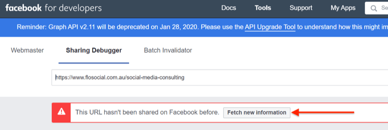 paso 2 de cómo utilizar la herramienta de depuración de uso compartido de Facebook