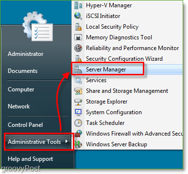 Captura de pantalla: Windows Server 2008 Launch Server Manager