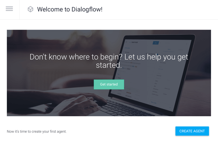 Opción Crear agente en Dialogflow