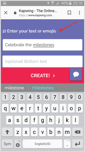 Ingrese su texto o emojis en Kapwing.