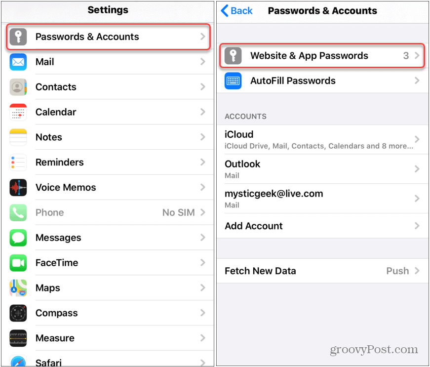 Configuración de contraseñas y cuentas