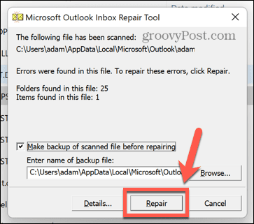 bandeja de entrada de reparación de Outlook