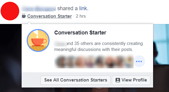 Facebook parece estar experimentando con nuevas insignias de iniciador de conversación que destacan a los usuarios y administradores que constantemente crean discusiones significativas con sus publicaciones.
