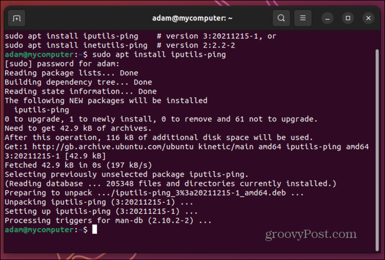 ping de instalación de ubuntu
