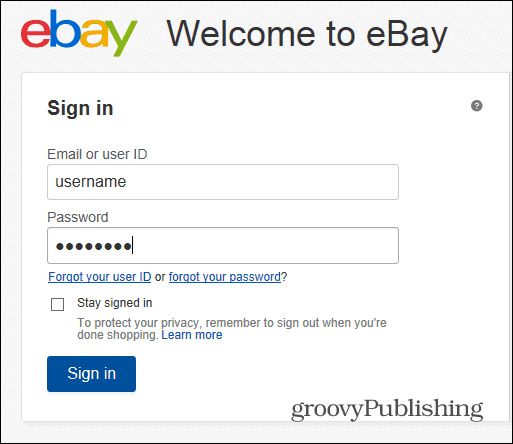 eBay cambiar contraseña de inicio de sesión