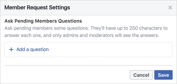 Puede hacer 3 preguntas a los miembros pendientes del grupo de Facebook.