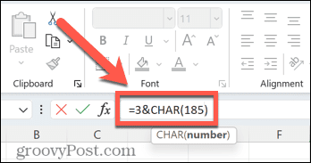 fórmula de superíndice de excel