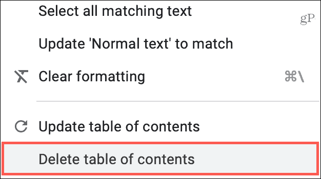 Eliminar una tabla de contenido