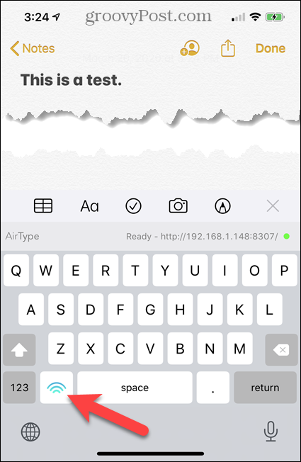 Teclado de texto AirType en iPhone