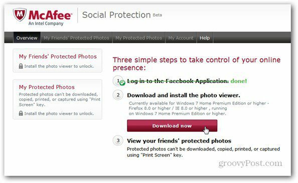 mcaffee social protection install photo viewer