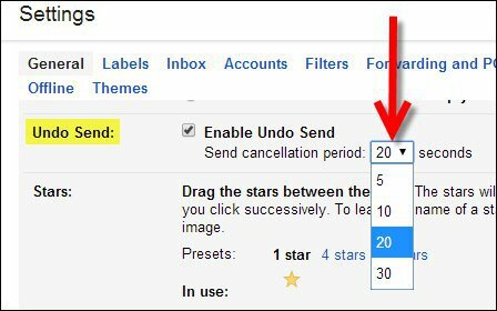 Establecer el período de cancelación de envío de deshacer de Gmail
