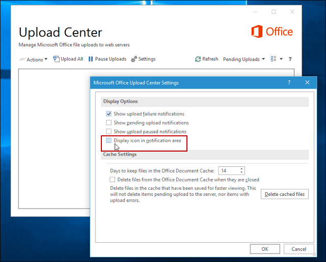 Opciones de visualización del Centro de carga de Microsoft Office