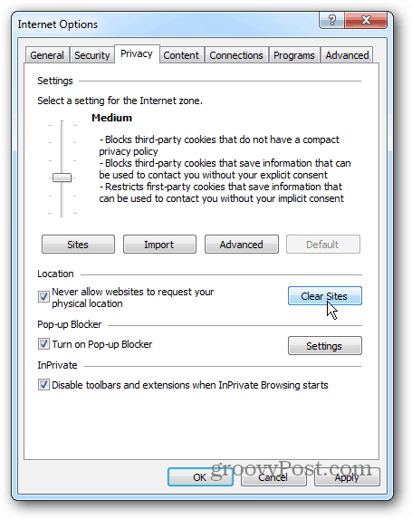Privacidad de Windows 7 IE 10