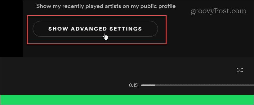 mostrar la configuración avanzada de Spotify