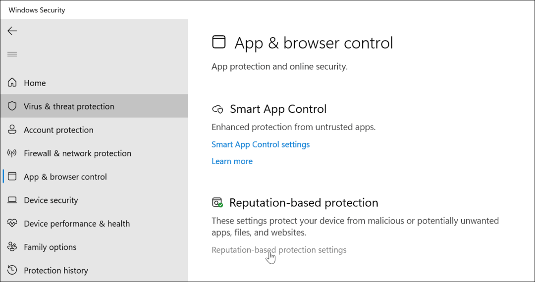 configuración de protección basada en la reputación Seguridad de Windows