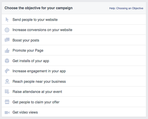 objetivos de la campaña publicitaria de facebook