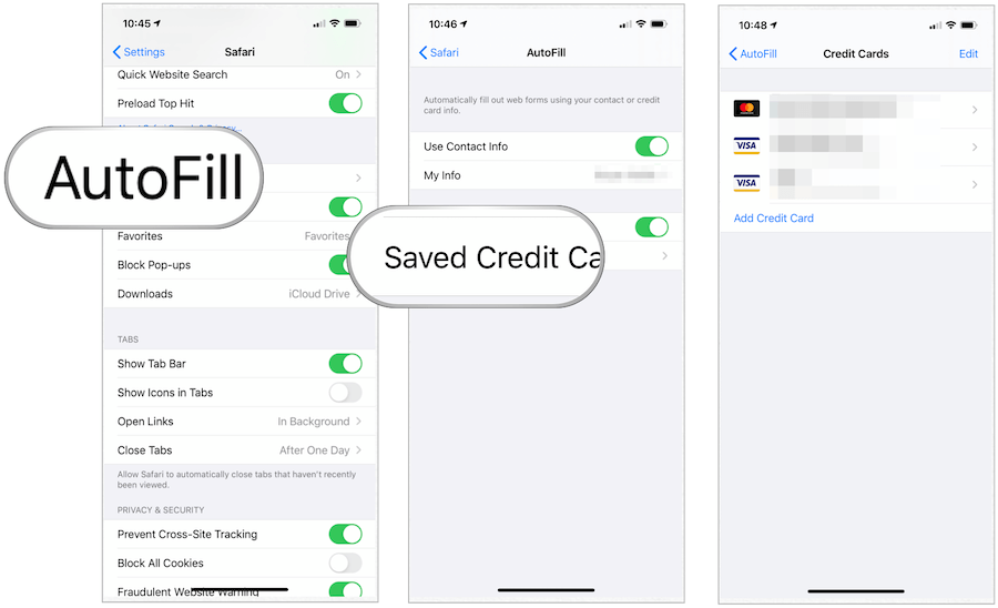 tarjeta de crédito iOS