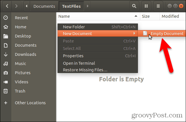 Cree un nuevo documento en blanco en Nautilus en Ubuntu Linux