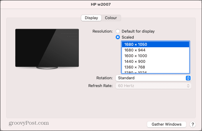 opciones de resolución de pantalla externa mac