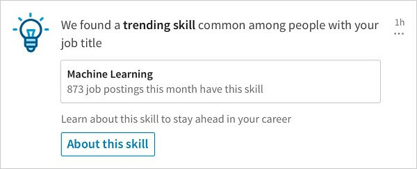 LinkedIn lanzó una nueva notificación que comparte habilidades de tendencias relevantes entre personas con el mismo puesto de trabajo.