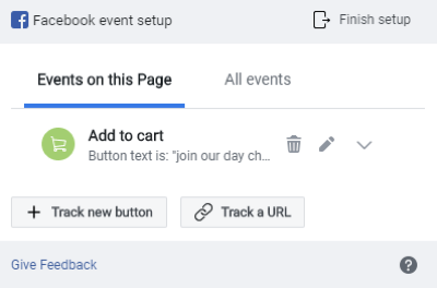 Utilice la herramienta de configuración de eventos de Facebook, paso 8, obtenga una vista previa del seguimiento de eventos en la ventana Configuración de eventos de Facebook