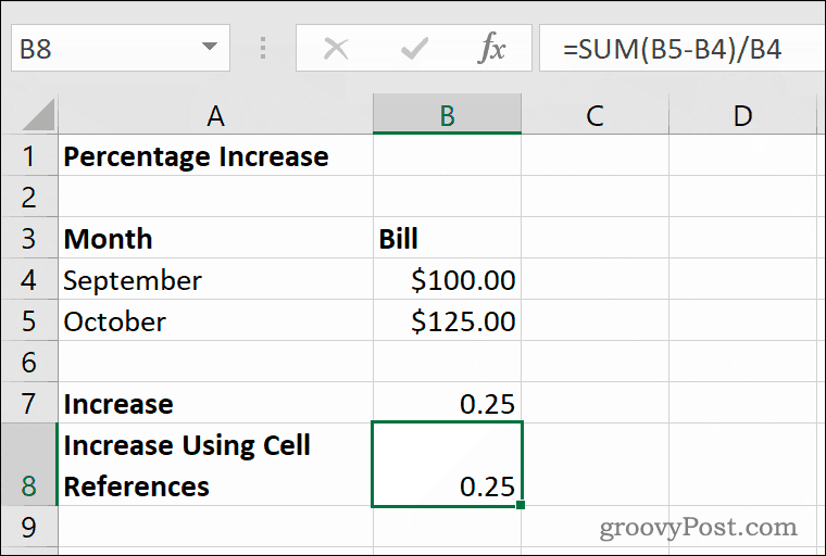 Un ejemplo de aumento porcentual en Microsoft Excel