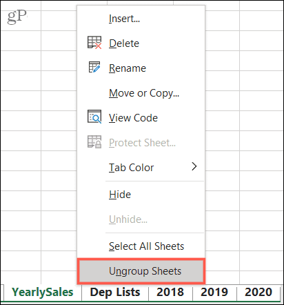 Desagrupar hojas en Excel