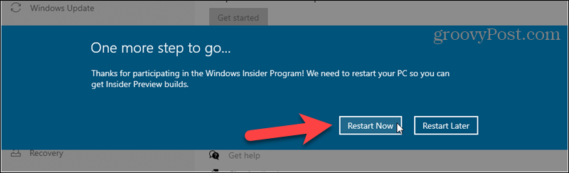 Reinicie para terminar de registrarse en las compilaciones de Windows Insider