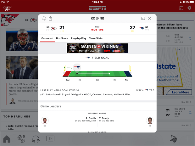 Aplicación ESPN iOS iPad