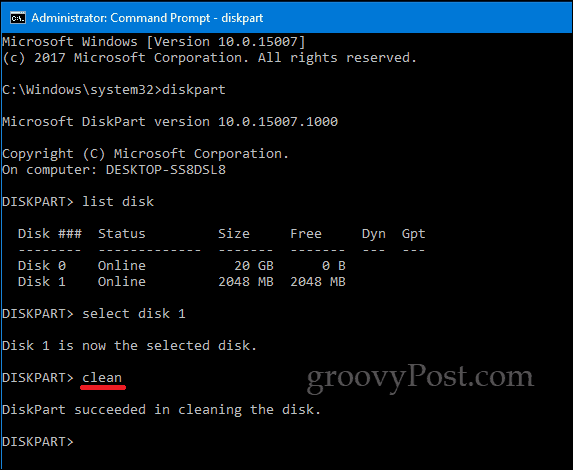 Línea de comandos de DiskPart Windows 10