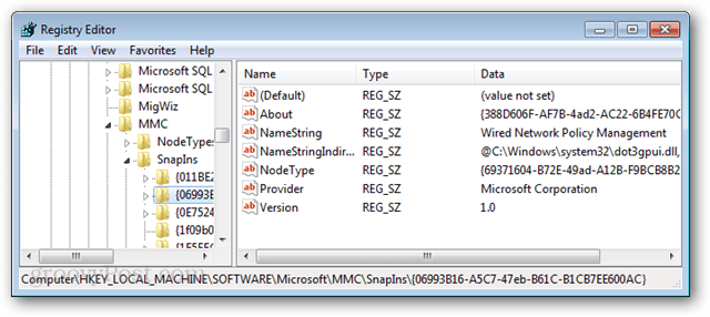 Claves de registro de Microsoft Management Console