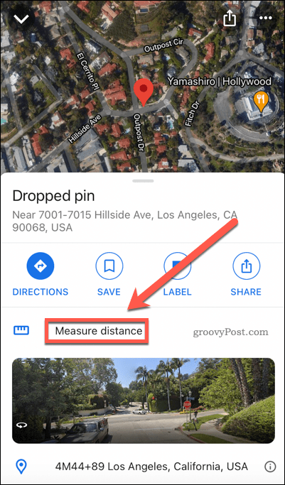Botón de medición de distancia de Google Maps en el móvil