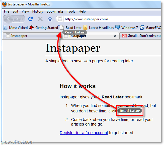 agregue el bookmarklet instapaper
