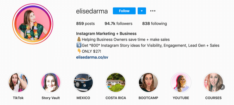 Elise Darma perfil de Instagram