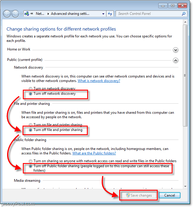 Cómo deshabilitar el uso compartido de archivos y el descubrimiento de redes en Windows 7