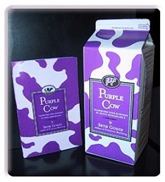 La primera edición de Purple Cow vino en un cartón de leche.