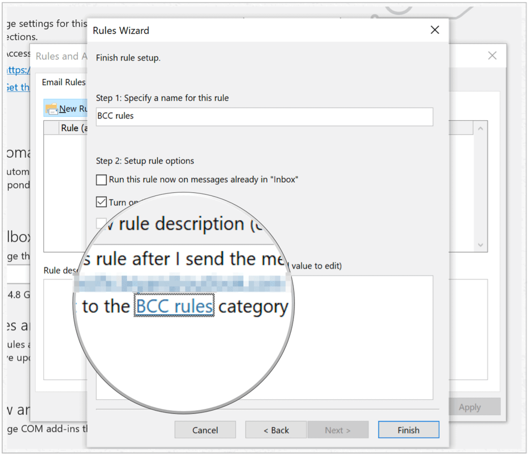 Microsoft Outlook termina de crear reglas