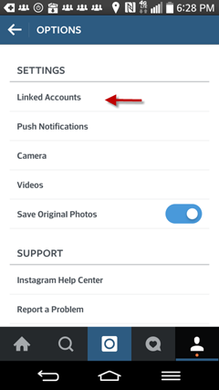 configuración de cuenta vinculada de instagram