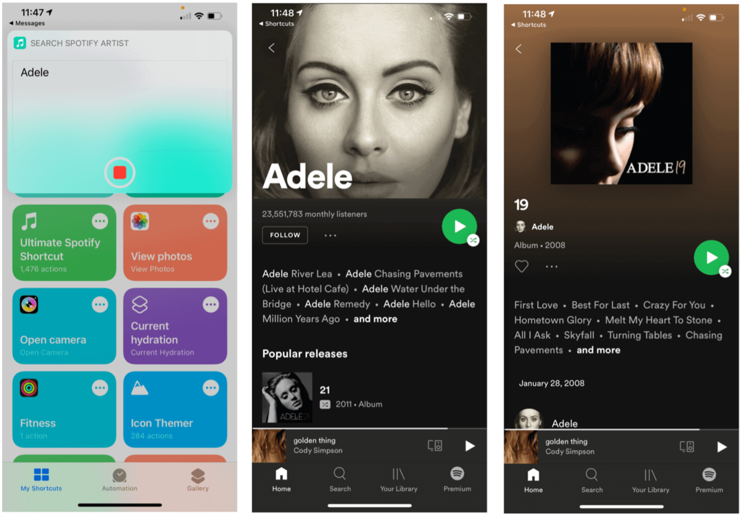 Atajos de Siri para el artista de búsqueda de Spotify Siri