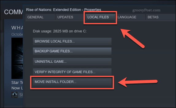 Botón de opción Steam Move Install Folder