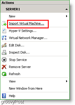 Máquina virtual de importación de Hyper-V Manager