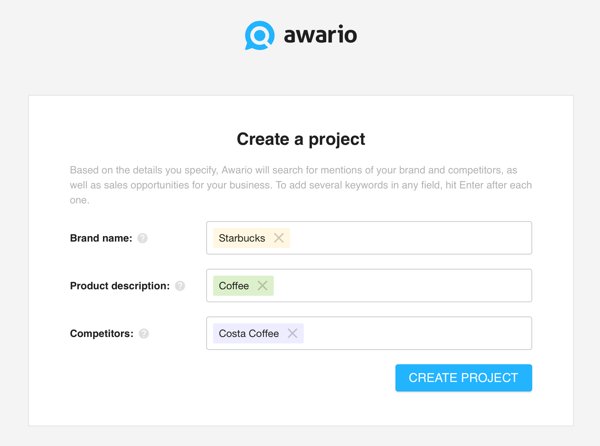 Cómo usar Awario para escuchar en las redes sociales, Paso 1: crea un proyecto.