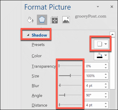 Agregar una sombra paralela a una imagen en Word
