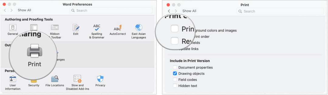 Microsoft Word en mac impresión de fondo