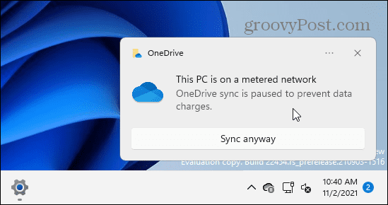 Mensaje de límite de conexión medida de OneDrive