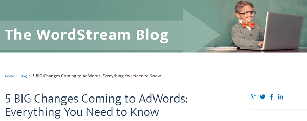 La publicación de funciones de Google AdWords en el blog WordStream fue un unicornio.