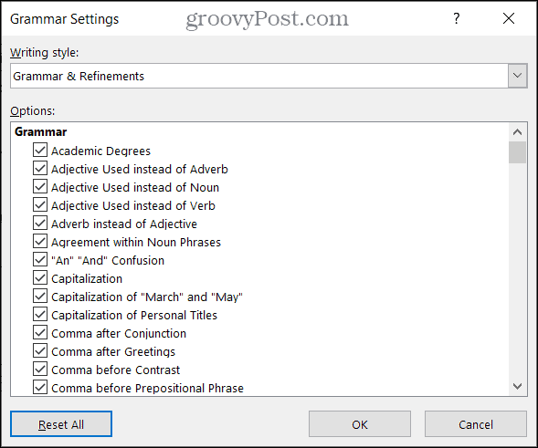 Configuración de gramática en Word en Windows
