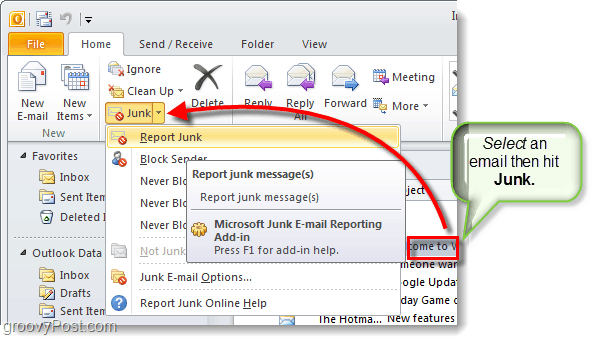 herramienta de informes de correo electrónico no deseado en Outlook 2010