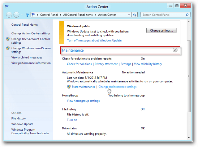 Cómo usar el mantenimiento automático de Windows 8