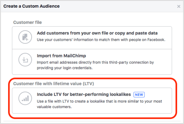 Valor de por vida de la audiencia personalizada de Facebook